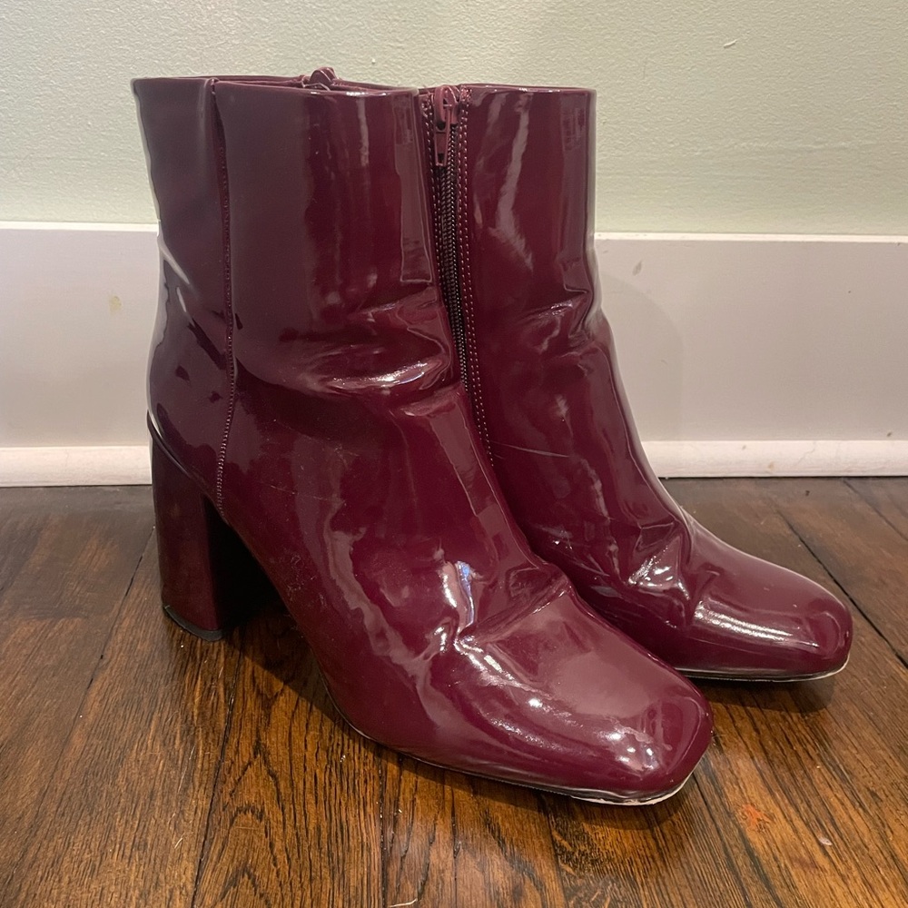 Madden Girl Women's While Ankle Bootie - Burgundy Patent Leather